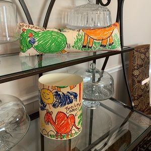 TODAY ONLY! Retro VTG vibes Crayon Artwork Drawing Trash Can Wastebasket set